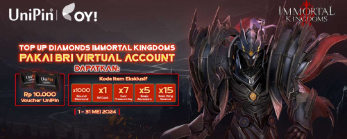 Top Up Immortal Kingdoms M Pakai BRI Virtual Account Dapatkan Bonus Voucher UniPin Rp10Ribu dan Kode Item Eksklusif
